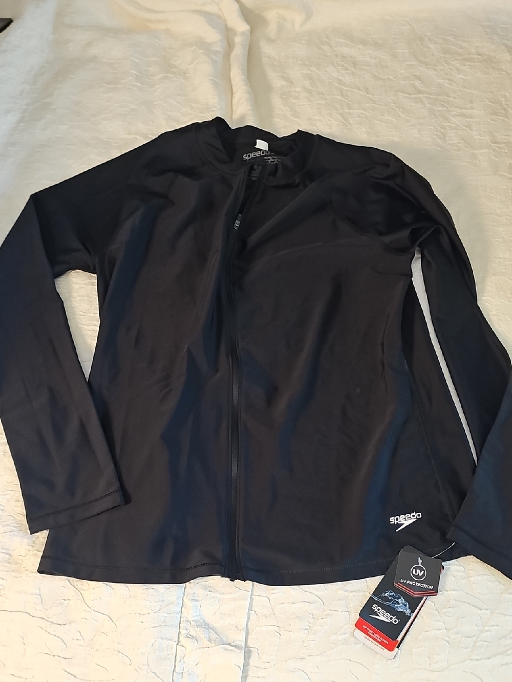 Speedo Women's Black Long Sleeve Zip-Front RashGuard Swim Top